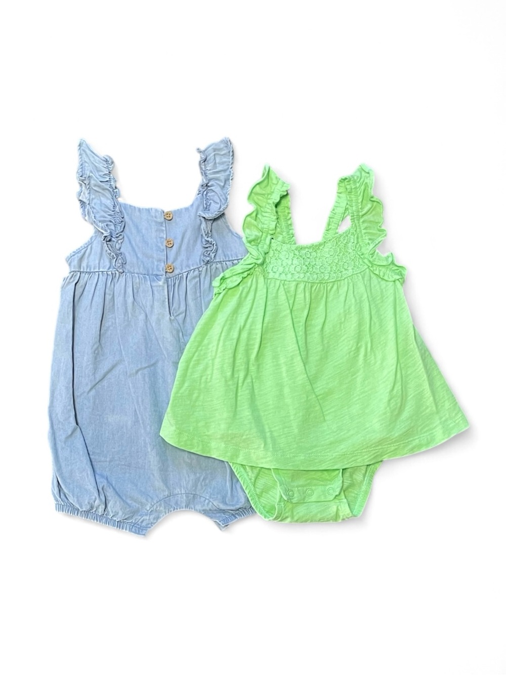 CARTER’S Bundle of 2 Denim Romper and Green Onesie Dress Baby Girls size 12M